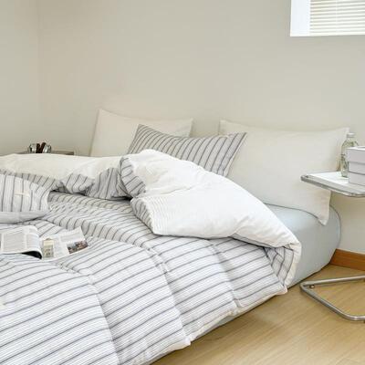 全棉色织棉提花条WZ100809纹床棉上四件套纯水洗床单床被套简约品