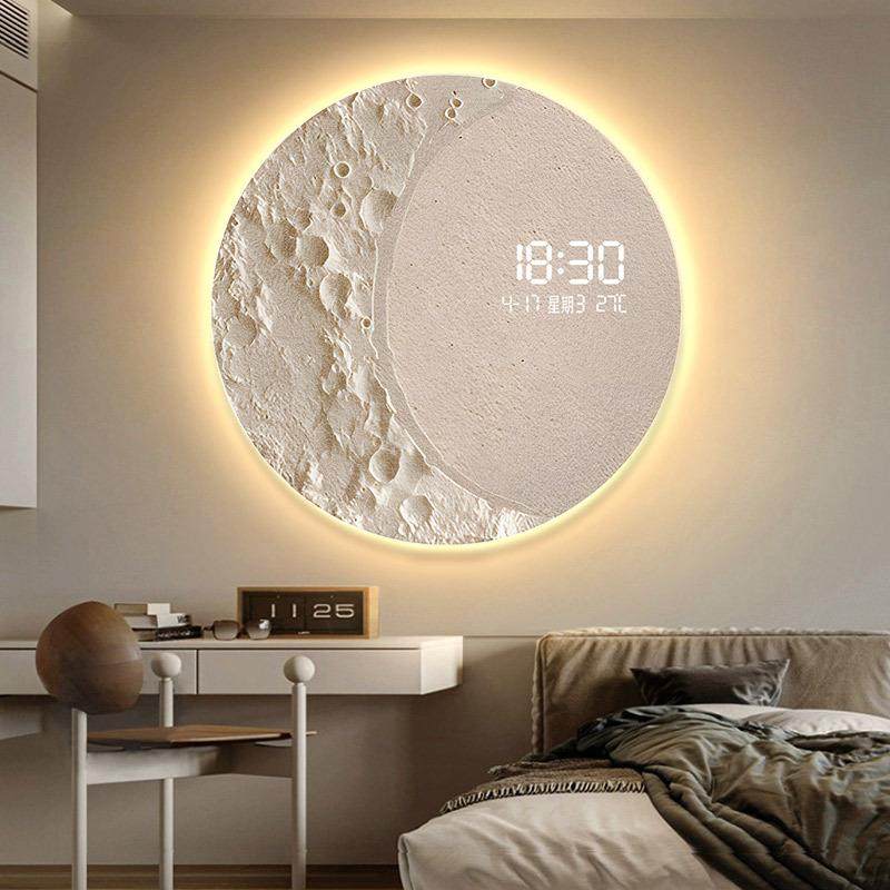 月球电子钟圆玄形装画关饰led灯万年历XY799467时钟挂画厅钟表发