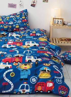 DG卡通小汽件毛车床上四套小孩09.单人床床单床笠款磨印花男孩