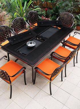 户外桌烧烤组合庭院花园室烤外露台铸铝休闲椅家具家无86930烟用