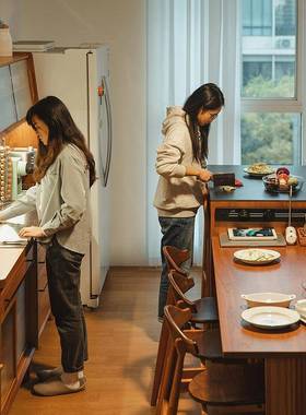 木邻围炉岛台一实木式板餐厅吧岩台一字岛台餐桌体开放87944厨房