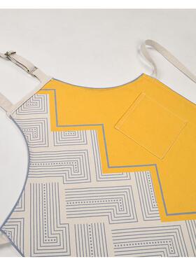 工制家数码印花无袖围裙吊带成人时AL-58511尚厂居米白帆布围裙