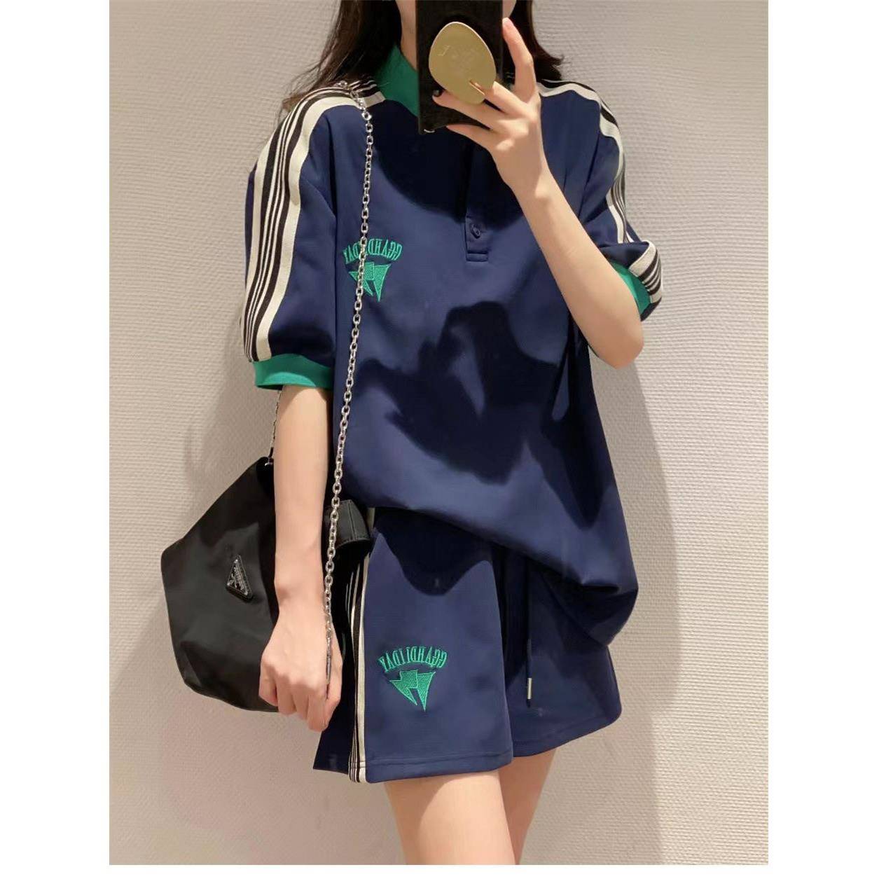 档纯棉运动服套装女夏季新款韩版时尚宽松加大码加两件套跑步