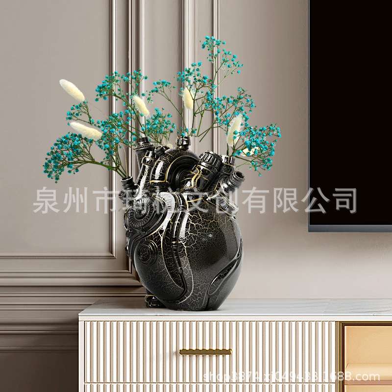赛博朋克仿真心脏花瓶摆件创意科技感家居装饰心形花瓶树脂工艺品
