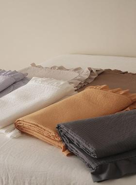 韩式ROW极简美学双面60S全棉平纹密道绗缝荷叶边床盖被套四件套