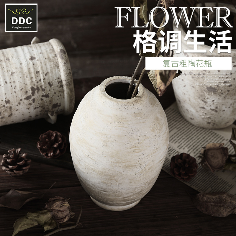 复古粗陶花瓶 落地花瓶陶罐 装饰摆件客厅干花插花陶盆 厂家供应