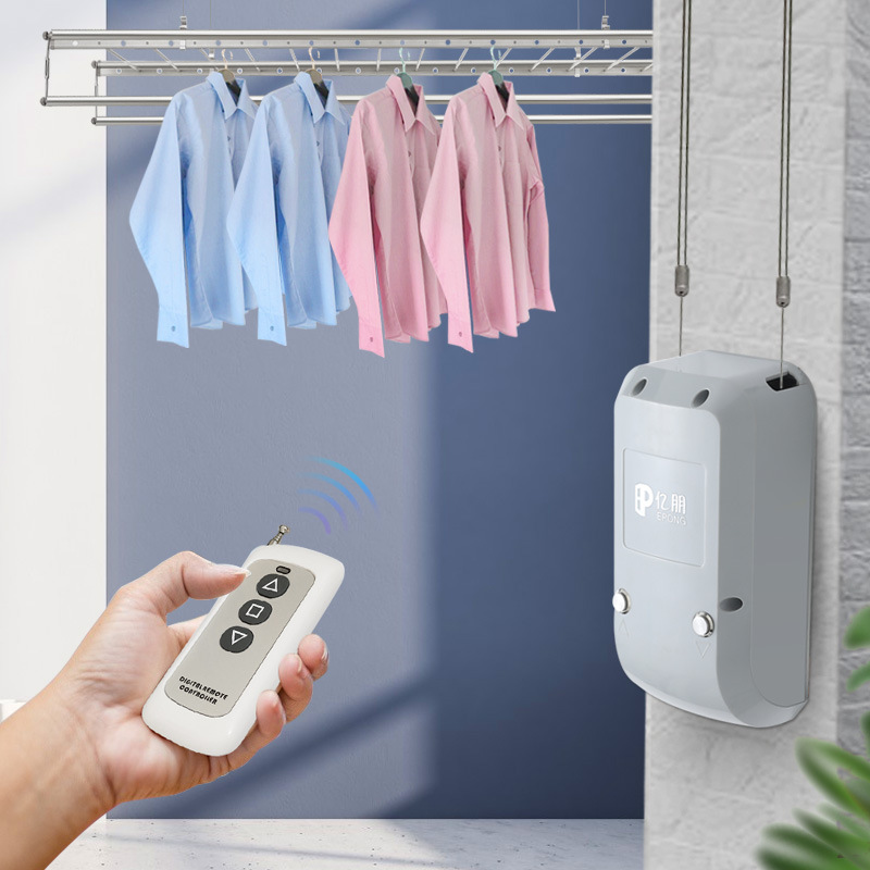 BTV4小阳台遥控电动晾衣架自动升降晒衣杆单杆不锈钢手摇凉衣