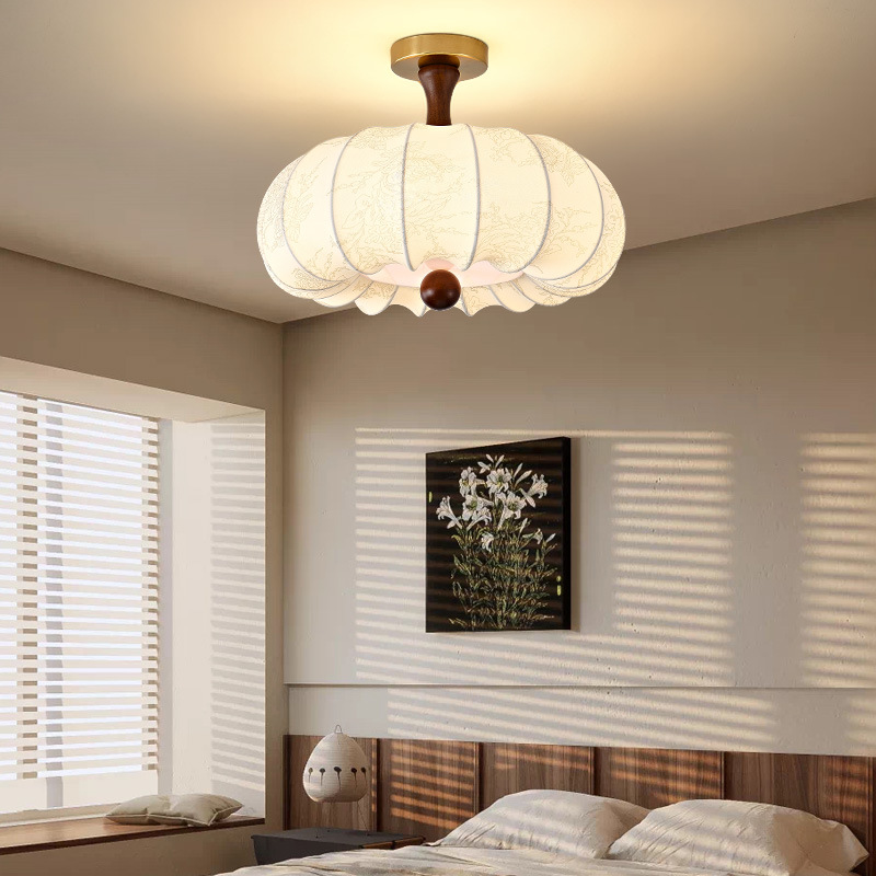 法式复古吸顶灯美式诧寂风布艺卧室中古实木衣帽间书房茶室阳台灯