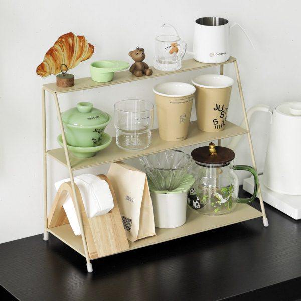 高级感咖啡角杯架轻奢风桌面置物架三层阶梯收纳架铁艺茶具整理架