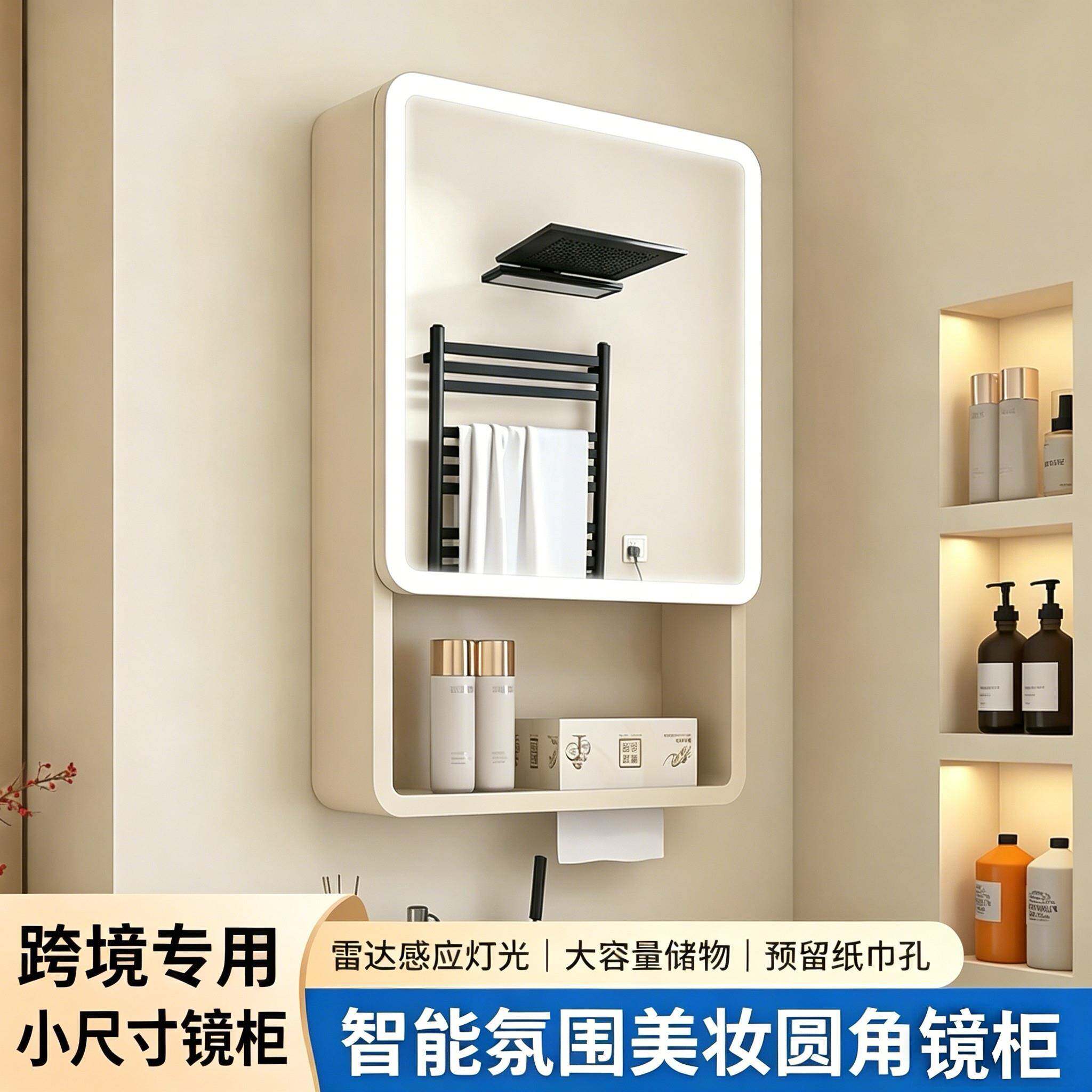 (工厂直发)智能浴室镜柜带感应灯储物收纳镜台超小尺寸4050公分
