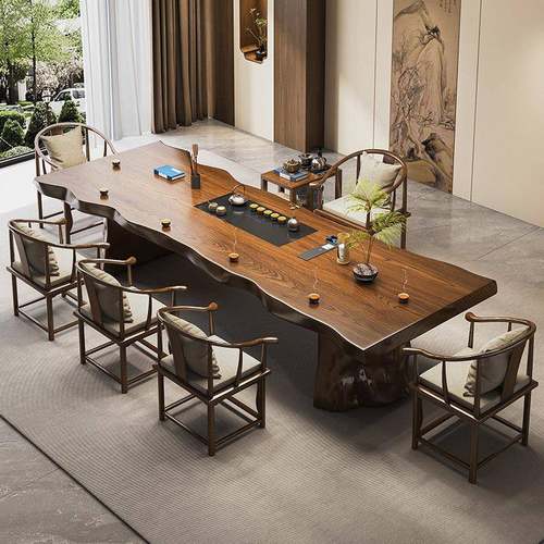 大板实木茶桌原木办公室泡茶桌简约现代喝茶桌椅组合功夫禅意茶台