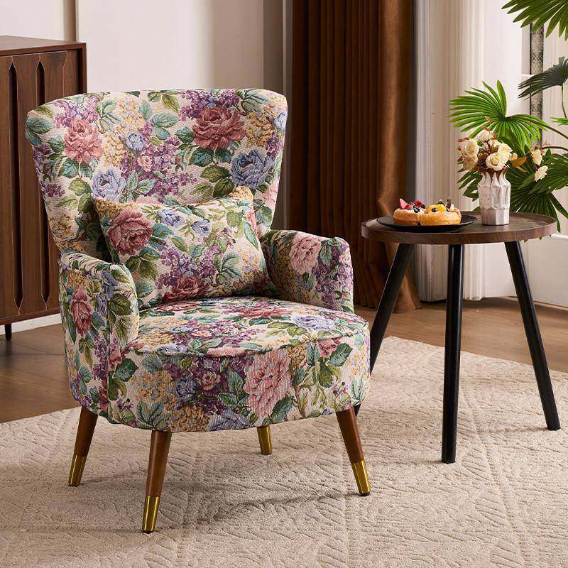 美式复古田园风单人沙发客厅阳台卧室提花布艺高背懒人沙发老虎椅,住宅家具,家用单人沙发,淘宝优惠券,粉丝福利购,淘宝优惠卷