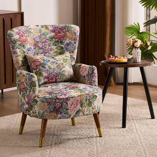美式 复古田园风单人沙发客厅阳台卧室提花布艺高背懒人沙发老虎椅