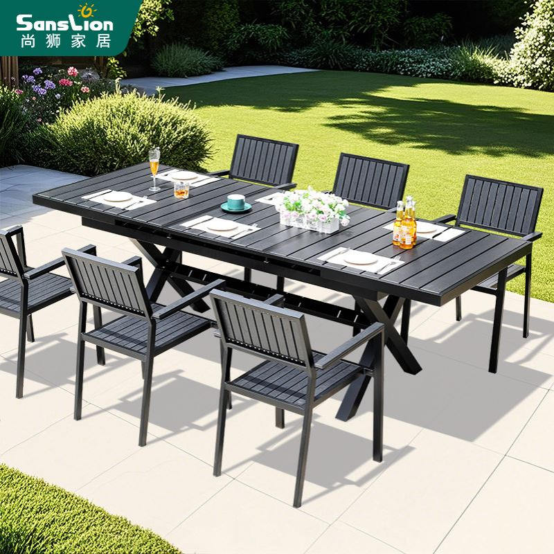 户外桌椅庭院花园塑木餐桌椅阳台露天休闲防水桌椅咖啡厅甜品店桌