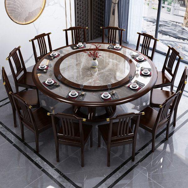 亮光岩板餐桌椅组合新中式轻奢实木大圆桌带转盘家用餐厅饭桌餐台,住宅家具,岩板餐桌,淘宝优惠券,粉丝福利购,淘宝优惠卷
