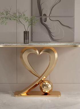 意锈式轻奢岩板创意玄关台现代简约玄53153关柜入门户进走廊不钢