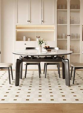 中古实木餐桌能炉椅组合家用可缩多功带电磁转伸盘88528岩板圆形