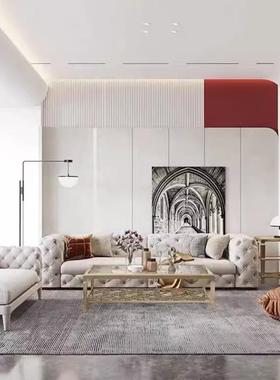 式轻eee奢简约现代科技拉扣公样寓板间民宿客厅布酒店美大厅直排