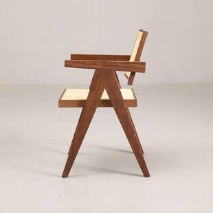 新中式北美黑胡桃木昌迪加尔椅藤面禅意茶椅 宋式美学中古风家具