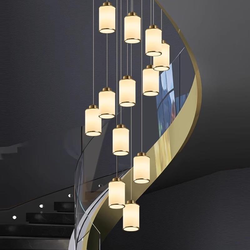 中空新中灯式简约旋间转梯楼长吊灯复式楼客厅别墅创意楼25梯吊挑