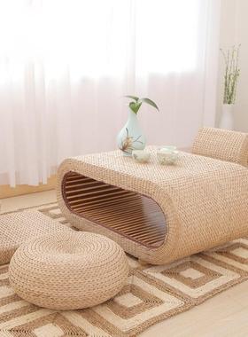 藤编编草米茶几飘窗桌日式实木榻榻茶几组合桌茶炕桌地台桌小VJS
