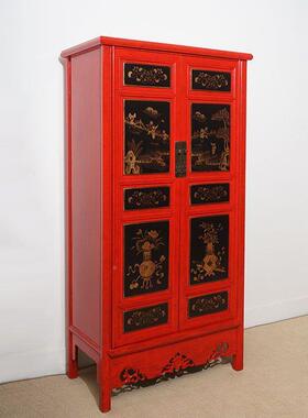 中复实木彩绘衣柜仿古古立柜榆木卧室装收饰储物高82554柜纳柜式