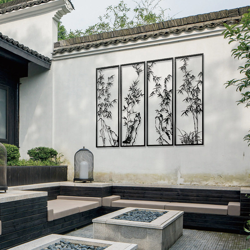 新中式立体竹叶金属装饰壁挂墙面挂件餐厅别墅室内外铁艺屏风壁饰