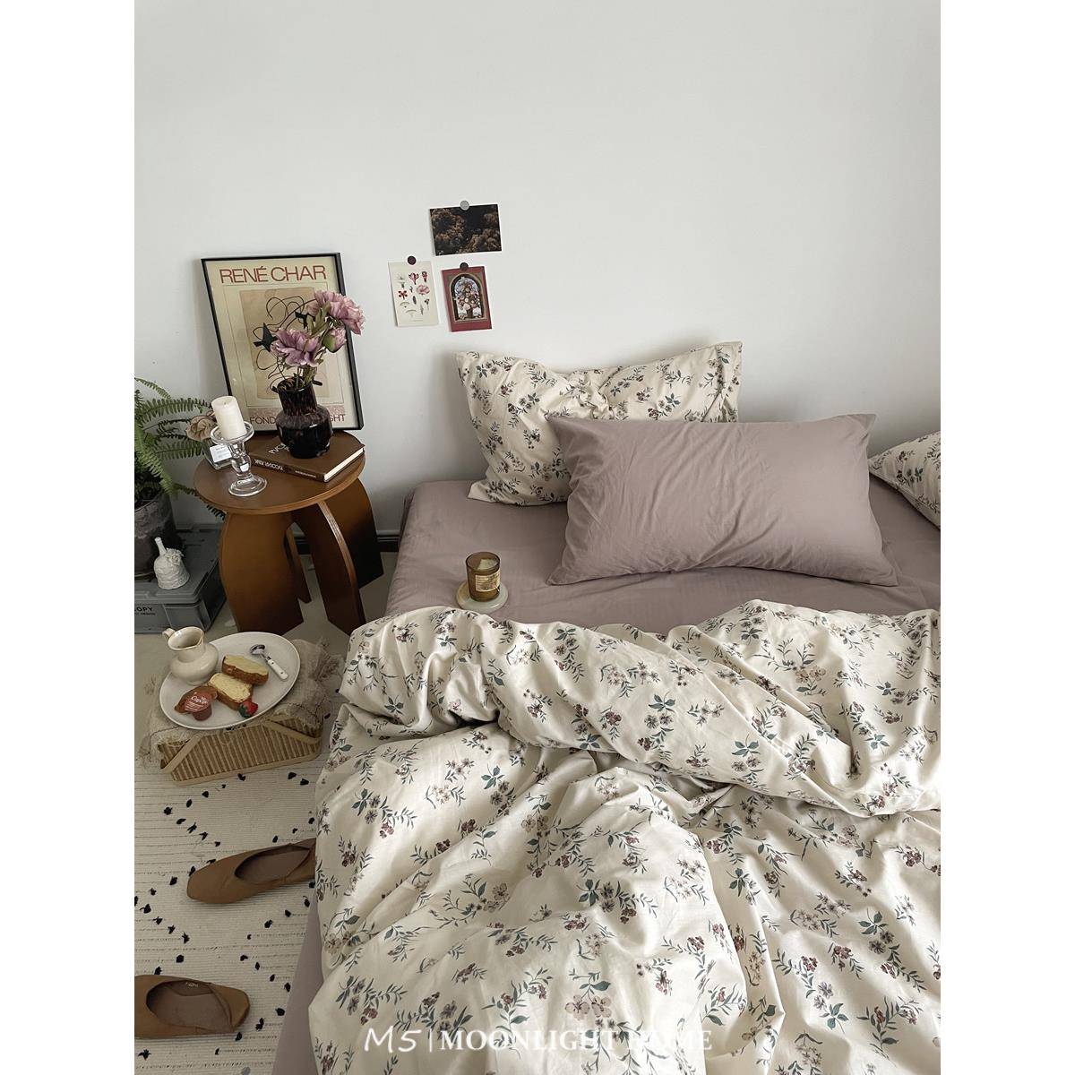 韩风式复碎古花田园纯棉床上四件件套全棉床单被套床笠ltao6724款