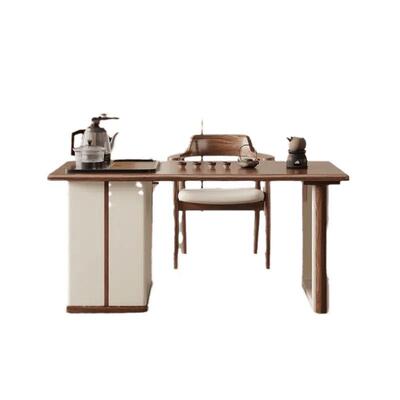 新中客式阳台实木茶桌组合现代简约轻EVQ奢厅室茶乌椅金木长方形