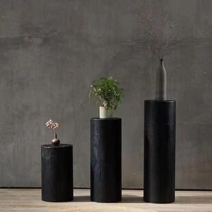 碳化黑花架木墩展示台地台4圆形立展台展示架花店陈产柱品列根柜