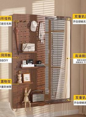 实木洞洞板穿镜25994隐藏式全身镜壁子推拉卧室可关闭挂墙衣玄试
