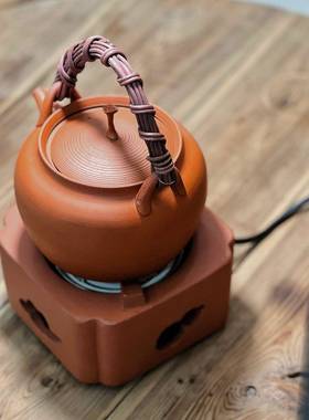 水潮州炉原矿红泥壶藤提梁砂铫壶薄胎煮茶陶壶围烧壶炭炉煮fst240