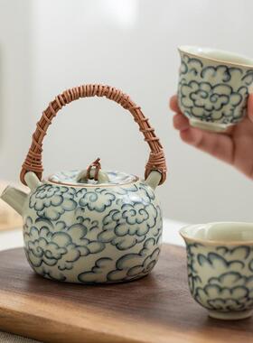 佰昌祥云汝窑复古提梁青花壶瓷家用办公夫室泡茶壶带A-23845泡过