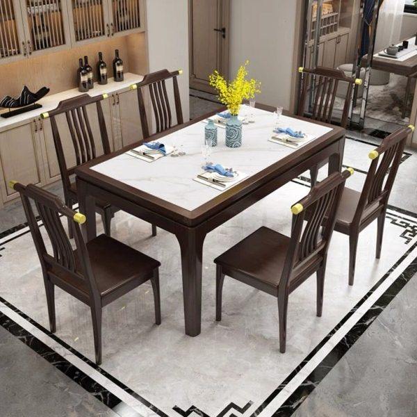 新中式实木岩板餐桌椅组合家用小户型长方形4/6人大理石轻奢饭桌,住宅家具,岩板餐桌,淘宝优惠券,粉丝福利购,淘宝优惠卷