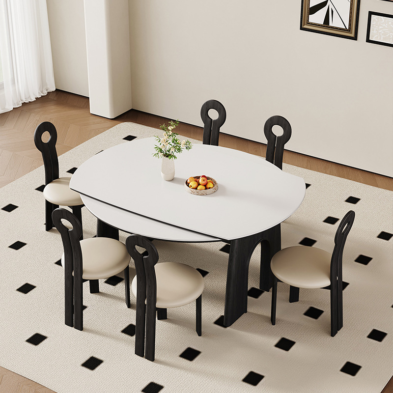 法式中古风实木白蜡木餐桌小户型设计师家用复古可折叠岩板餐桌椅