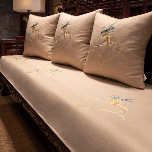 新中式红木沙发盖布巾棉麻老式木家具坐垫巾四季通用底部防滑定制