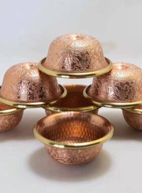 藏式紫铜供水杯供杯雕花家用佛台摆件佛前供水碗供杯7个一套