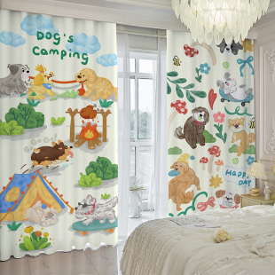 2023新款 遮阳布卡通狗狗儿童房窗帘卧室客厅全遮光男女孩房间飘窗
