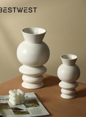Best west 简约白色多层直筒釉面陶瓷花瓶摆件家居样板间装饰品