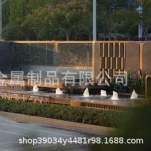 小区入口不锈钢瀑布喷泉水景工程园林景观不锈钢景墙装饰