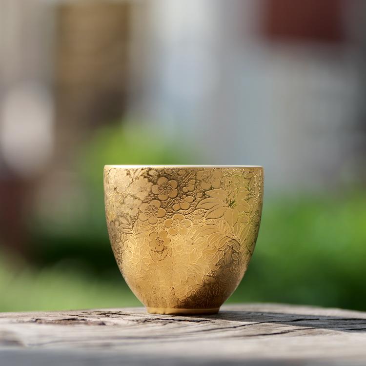 羊脂玉鎏金花语圆融杯德化白瓷个人品茗杯主人杯子陶瓷小单杯茶杯