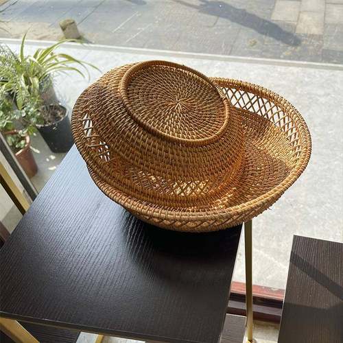 越南藤编镂空点心盘手工编织篮复古藤编水果篮藤编果盘