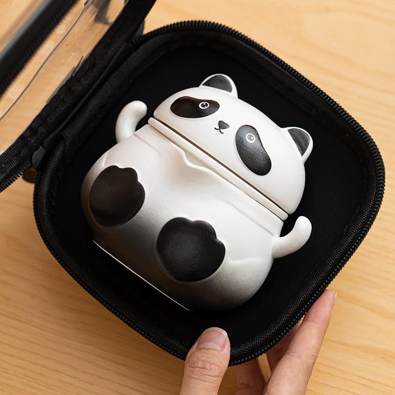 卡通熊猫旅行茶具套装户外便携快客杯一壶二杯户外露营泡茶壶茶杯