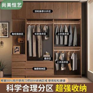 全实木衣柜家用卧室推拉门小户型柜子现代轻奢出租房屋用加厚衣橱