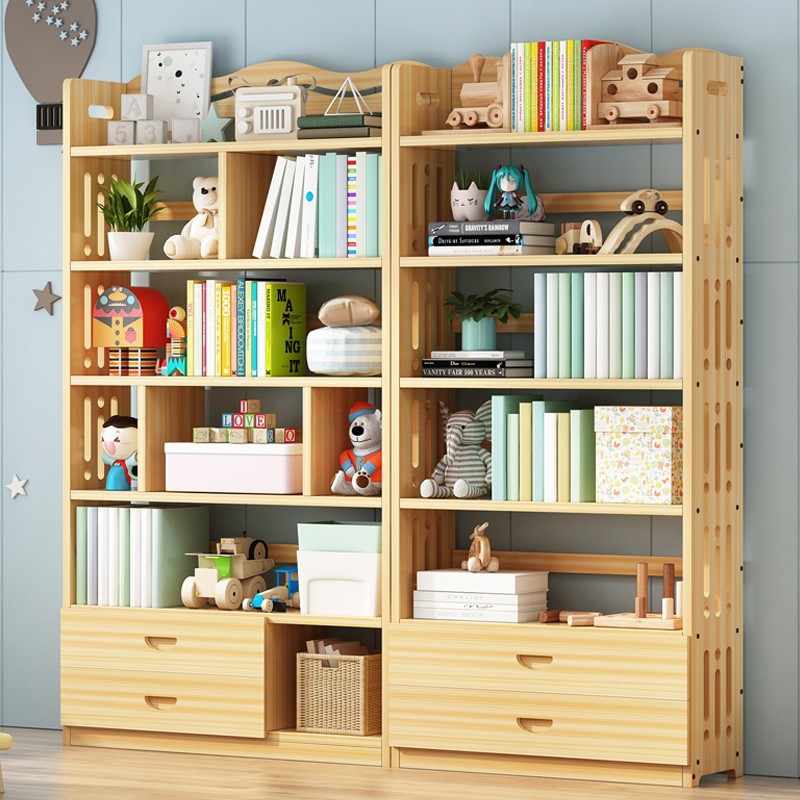 实木书架落地置物架家用书柜子简易儿童桌面收纳架客厅靠墙储物柜