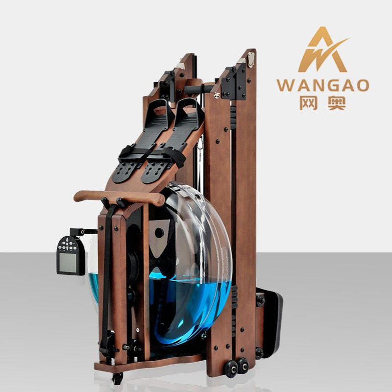 网奥健身器材商用划船器家用智能橡木制可折叠水阻划船机胡桃色