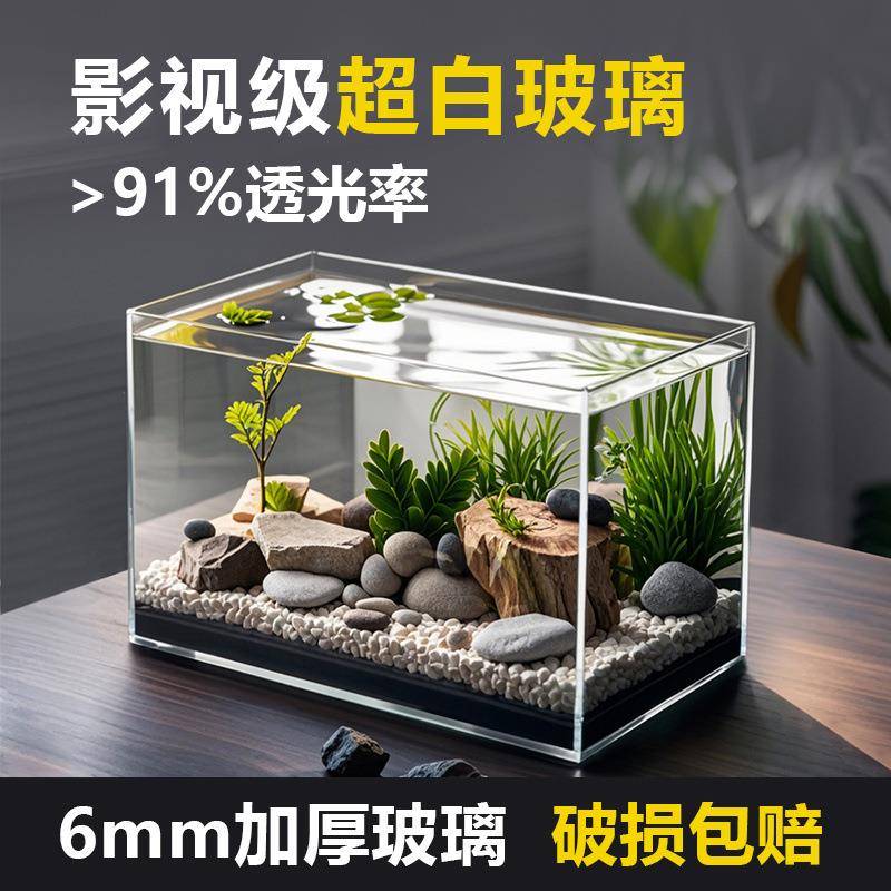 超白玻璃小鱼缸小型客厅观赏小鱼造景水培植物乌龟家用方缸生态缸