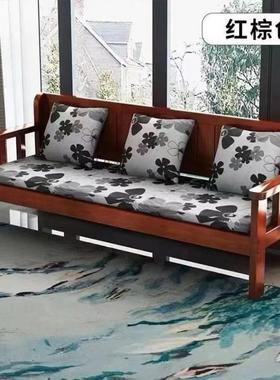 实木发组合现代沙简JCE约小户型四阳台室客厅三人人靠背卧长椅沙