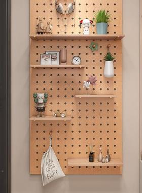 洞洞展墙RLU板玄关墙面置物架上实木挂板入户隔板收纳架壁示墙架