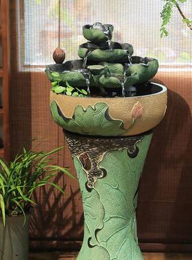 创意泉流水摆件风水球水景WAG湿器中式风轮加水客厅桌面小喷鱼缸